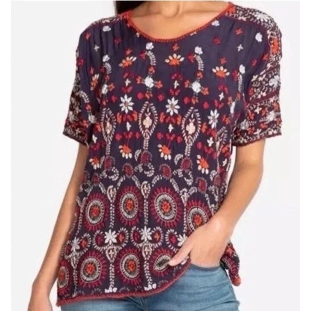 Johnny Was Blouse Melia‎ Embroidered Tunic Womens XS Maximalist Luxury Designer